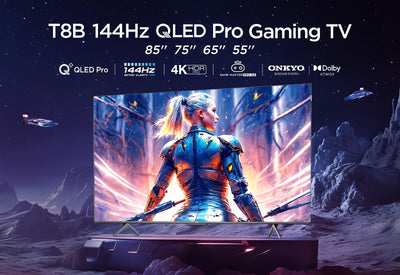 TCL 55T8B 55-Zoll QLED Pro 144Hz Onkyo Gaming Fernseher, 4K UHD, HDR Pro, Google TV (Dolby Vision IQ & Atmos, Motion Clarity, Freihändige Sprachsteureung, Kompatibel mit Google Assistant & Alexa)