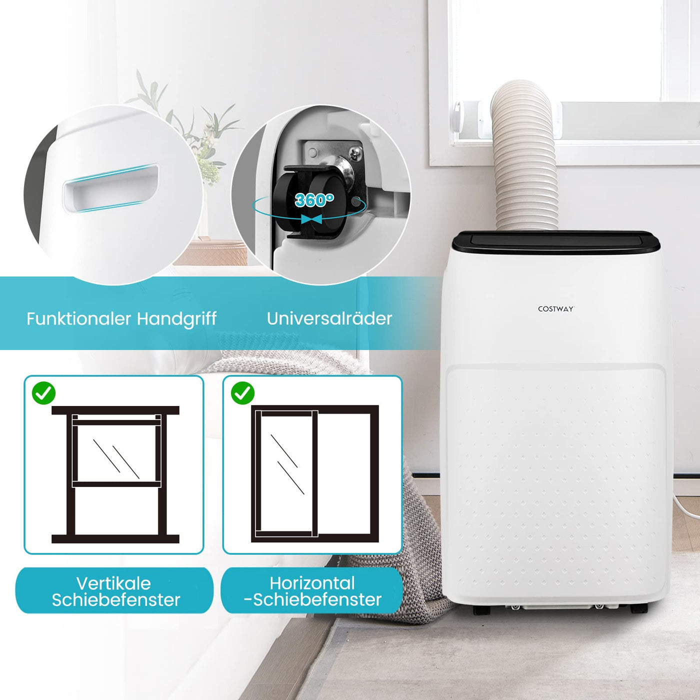 COSTWAY mobile Klimaanlage 14000BTU für 135 m³(45 m²), 5 in 1 Klimagerät Heizlüfter Ventilator Entfeuchter mit Abluftschlauch & APP/Fern Kontrolle