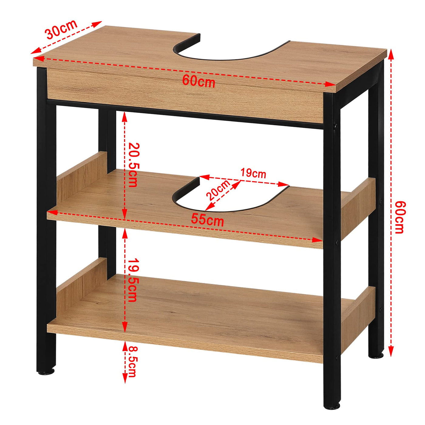 eSituro Waschbeckenunterschrank, Unterschrank Badschrank mit Siphonausschnitt Waschtischschrank Badzimmerschrank aus MDF 60 x 60 x 30 cm