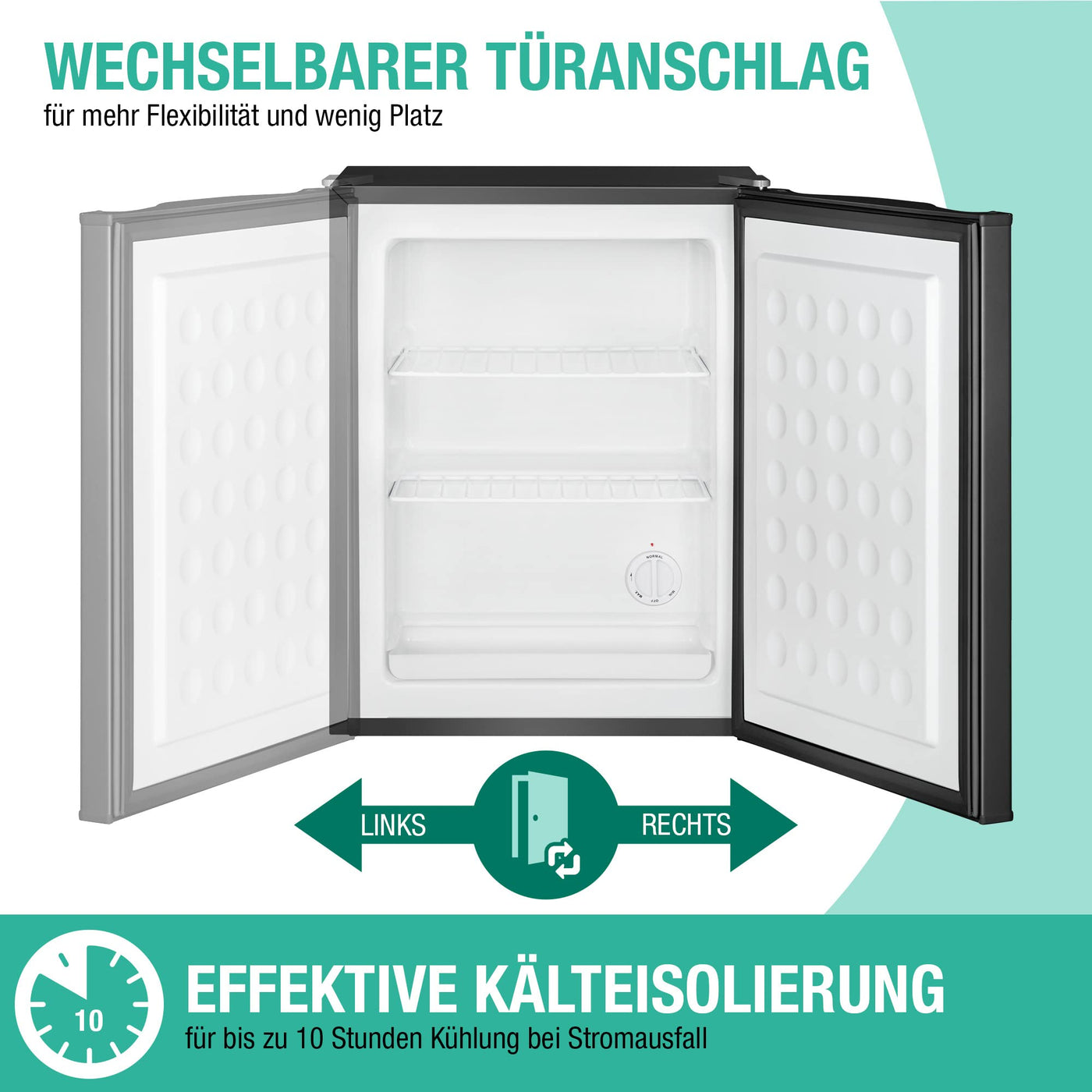 Bomann® Gefrierschrank klein mit 42L Nutzinhalt | Mini Gefrierschrank mit 2 herausnehmbaren Gitterablagen | Gefrierschrank mit wechselbarem Türanschlag & stufenloser Temperaturreglung |GB 7236 schwarz