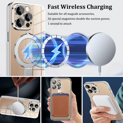 Magnetisch HandyHülle für iPhone 16 Pro Max Hülle mit Band,[Kompatibel mit Magsafe] Transparente Silikon Stoßfest Handykette Schutzhülle Ring Ständer Kameraschutz Case mit Kette für iPhone 16 Pro Max