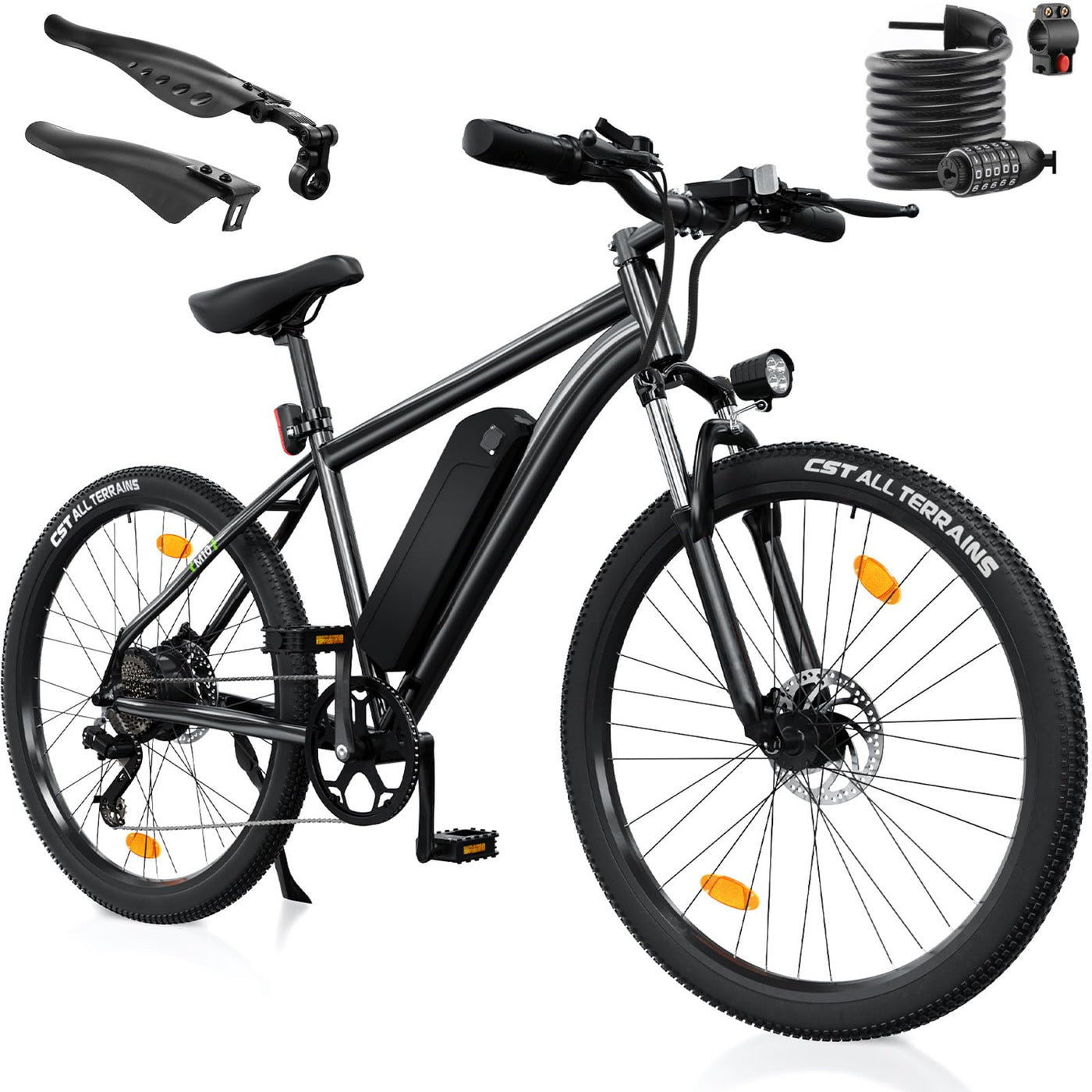 Finbike E Bike mit USB-Slot, 26" Elektrofahrrad Abnehmbarer 10400mAh Akku,7-Gang Pro,3.5H Schnellladung,5 Fahrmodi,E-Mountainbike Reichweite Max 100km,250W Electric Fahrrad Herren Damen