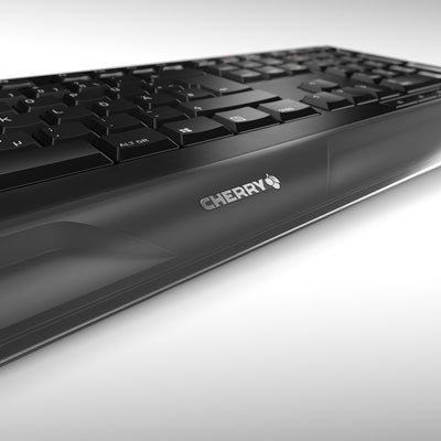 CHERRY GENTIX DESKTOP, Kabelloses Tastatur-Maus-Set, UK-Layout (QWERTY), 2,4 GHz Funk, Integrierte Handballenauflage, Symmetrische Maus, Schwarz