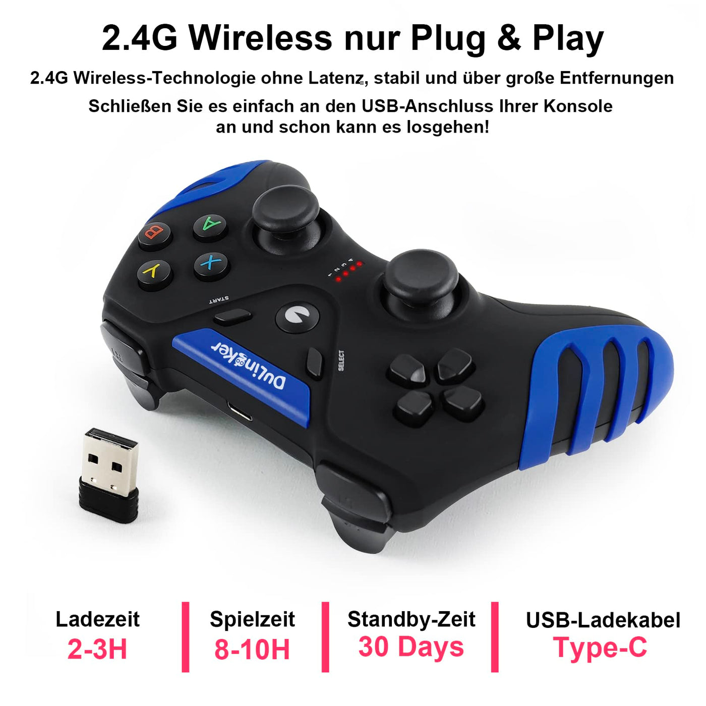 DuLingKer PC Controller Wireless, PS3 Controller PC Gamepad mit Hall Effect Joystick und Dual Vibration, 2,4G Wireless Gaming Controller für PC Windows, Laptop, PS3, Android TV, Steam, Raspberry Pi