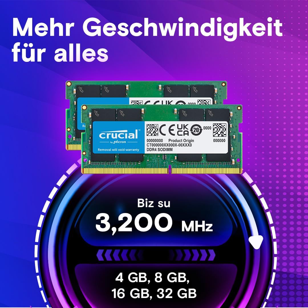 Crucial RAM CT2K16G4SFRA32A 32GB (2x16GB) DDR4 3200MHz CL22 (2933MHz oder 2666MHz) Laptop Arbeitsspeicher Kit