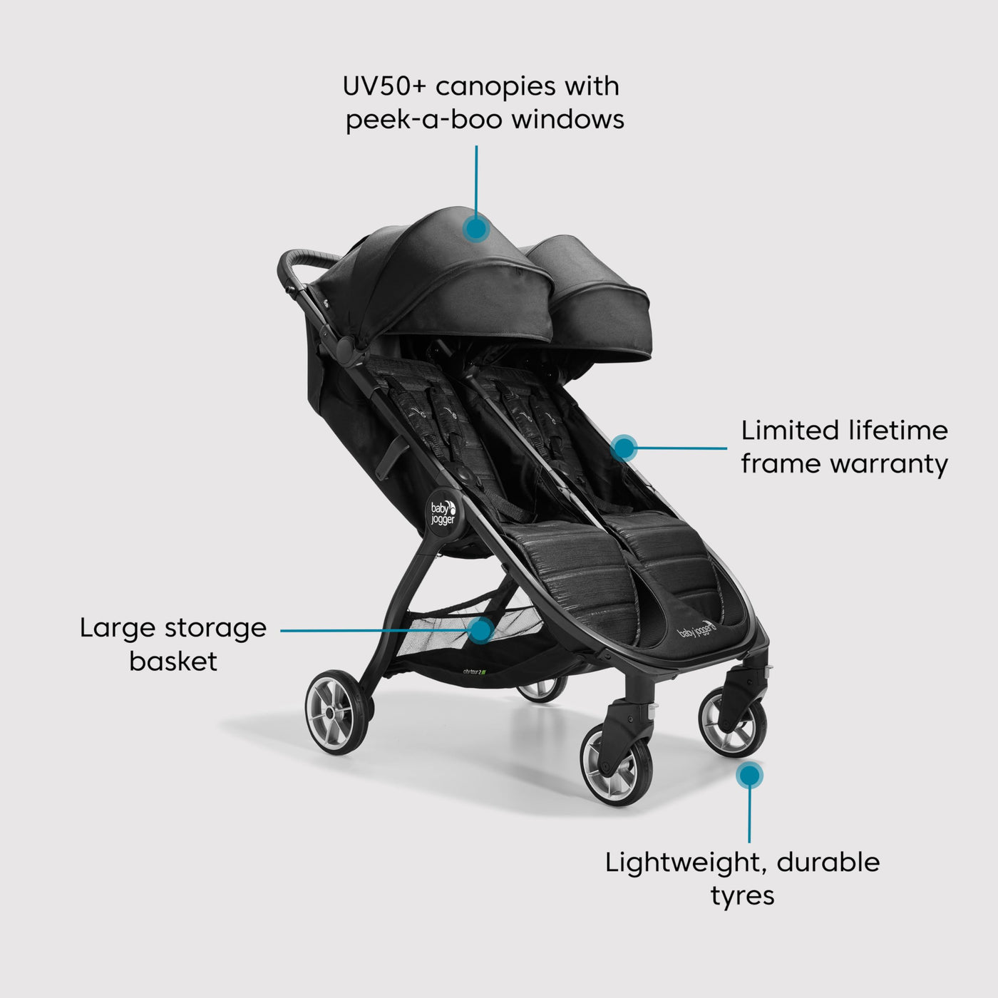 Baby Jogger City Tour 2 Reise-Kinderwagen | ultraleichter, faltbarer & kompakter Kinderwagen | Pitch Black