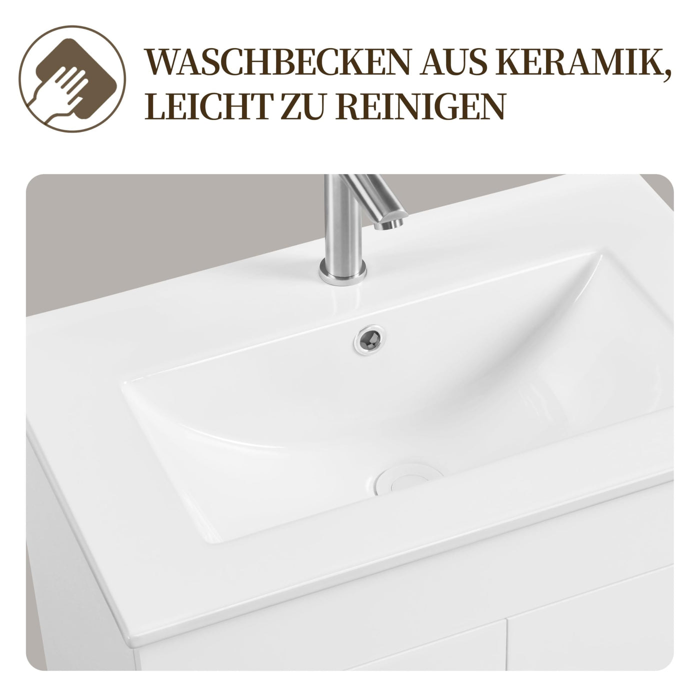 Yaheetech Waschbeckenunterschrank Badmöbel 2er Set Waschbecken mit Unterschrank Badezimmerunterschrank Badschrank mit Waschbecken Keramikbecken Waschtisch mit Viel Stauraum, weiß