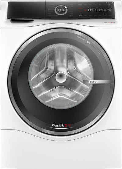 BOSCH WNC244070 Waschtrockner Serie 8, Frontlader mit 9-6kg Fassungsvermögen, 1400 UpM, Home Connect, EcoSilence Drive, Iron Assist, SpeedPerfect, AutoDry, Weiß, 60cm