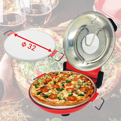 Klaif Elektrischer Pizzabäcker, 420 ℃, 1200 Watt, 5 separate Temperaturstufen, flammenbeständige Steinplatte 1200W 31 cm, rot