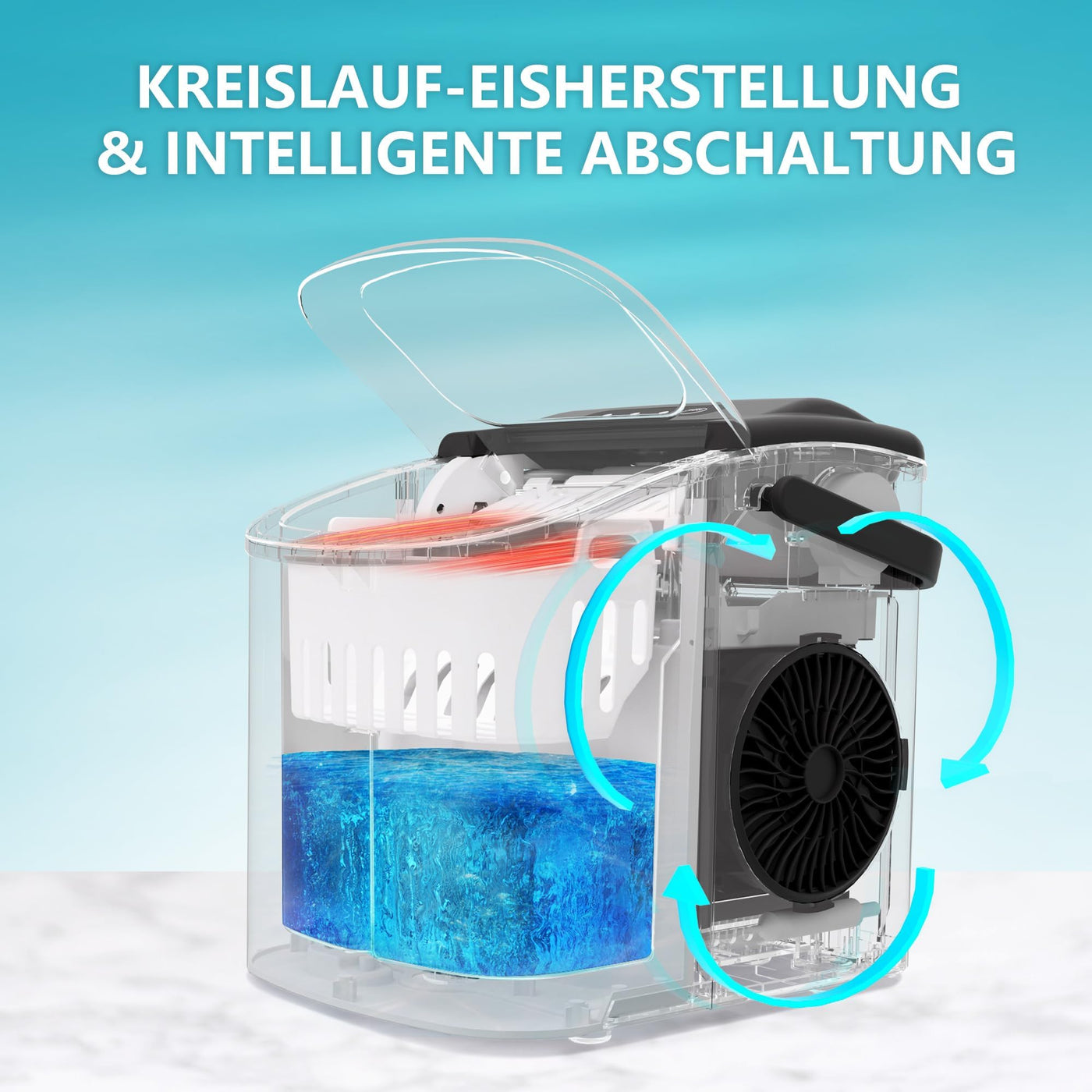 EUHOMY Eiswürfelmaschine Klein, 12KG Eiswürfelbereiter Ice Maker, 9 Würfel in 6 Minuten fertig, Schwarz Eiswürfelmaschine mit Tragbarem Griff, 12KG/24H, Selbstreinigendes Eiswürfelmaschinen