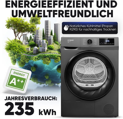 Bomann® Wärmepumpentrockner 8kg | kein Wasseranschluss nötig | Trockner m. Antiknitterfunktion | Wäschetrockner 15 Programme | Kondenstrockner | umweltfreundliches Kühlmittel R290 | WPT 7153 titan