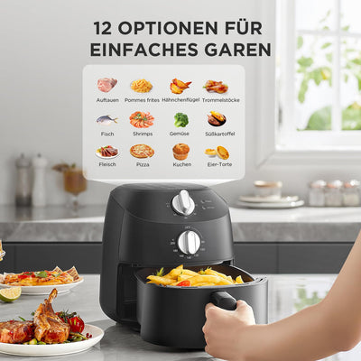 Midea Heißluftfritteuse 2L,1150W Airfryer, Frittieren ohne Öl, Heißluft Fritteusen, Automatische Abschaltfunktion, ölfrei, Leicht zu reinigen, BPA-frei, Schwarz