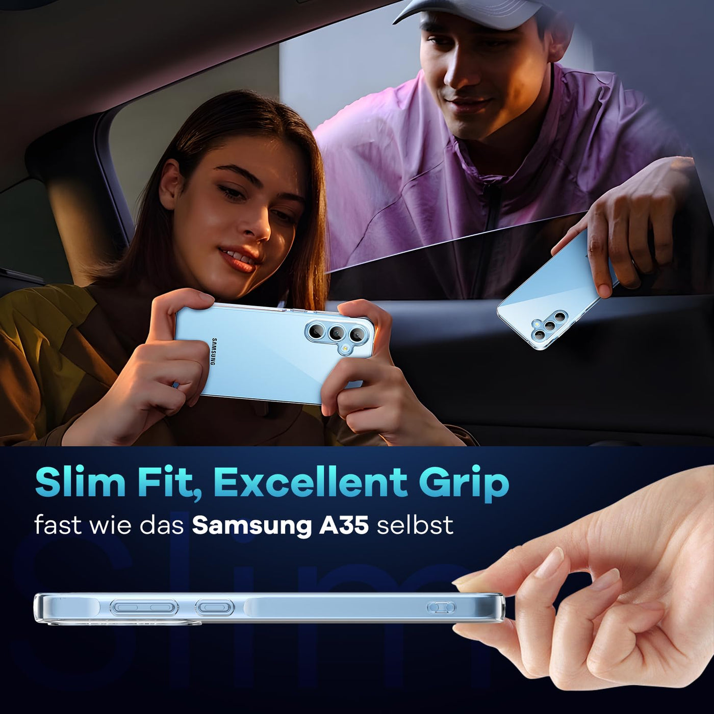 caslord Hülle für Samsung Galaxy A35 5G, 1 Handyhülle mit 2 Stück Hartglas, Weiche TPU Transparent Stoßfest Schutzhülle Durchsichtige Kratzfest Handyhülle Case Cover