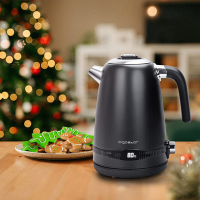 Aigostar Loki - Digitaler Edelstahl Wasserkocher mit Temperatureinstellung 40-100 Grad, Temperaturanzeige, Warmhaltefunktion, 1,7 Liter 2200W Electric Kettle Retro Teekocher, Schwarz