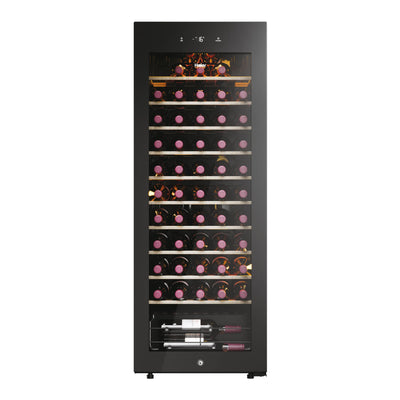 Haier HWS58GGH1 Weinklimaschrank 50 SERIE 3 / Anzahl Flaschen max. 58/1 Zone/WiFi & hOn-App/Vibrationsarmer Kompressor/UV-undurchlässige Glastür / 10 Holzablagen/LED-Beleuchtung