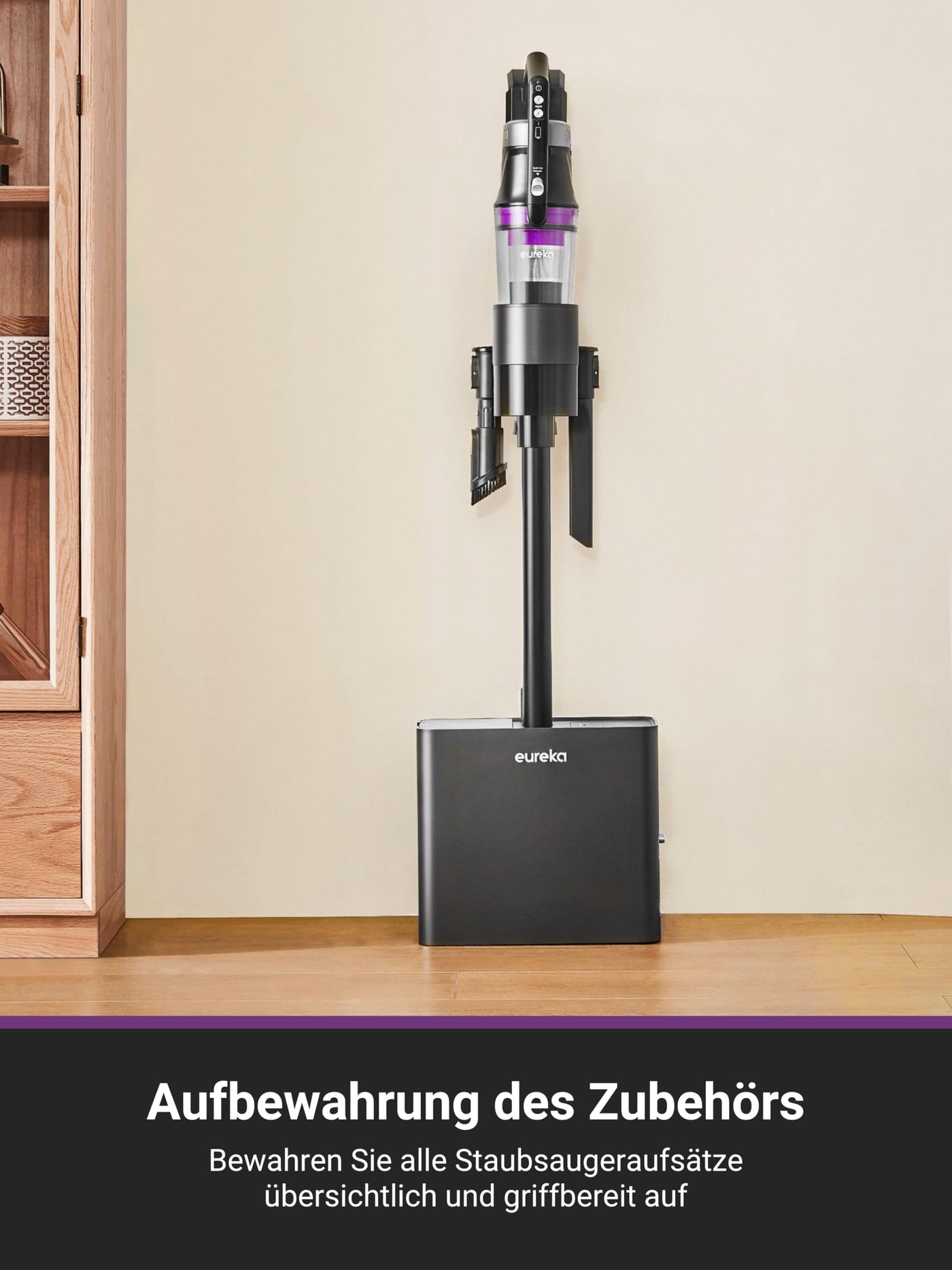 Eureka Stylus Elite Akku Staubsauger mit Absaugstation, 24000 Pa, Automatische Staubentleerung, 3L Staubbeutel, 60 Minuten Laufzeit, Anti-Verwicklungsbürste, LED-Scheinwerfer, Abnehmbarer Akku