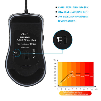 Zienstar Beheizter Maus,Winter-Handwärmer USB Gaming-Maus,Wärme 38–48 °C Einstellbar-Mattschwarz