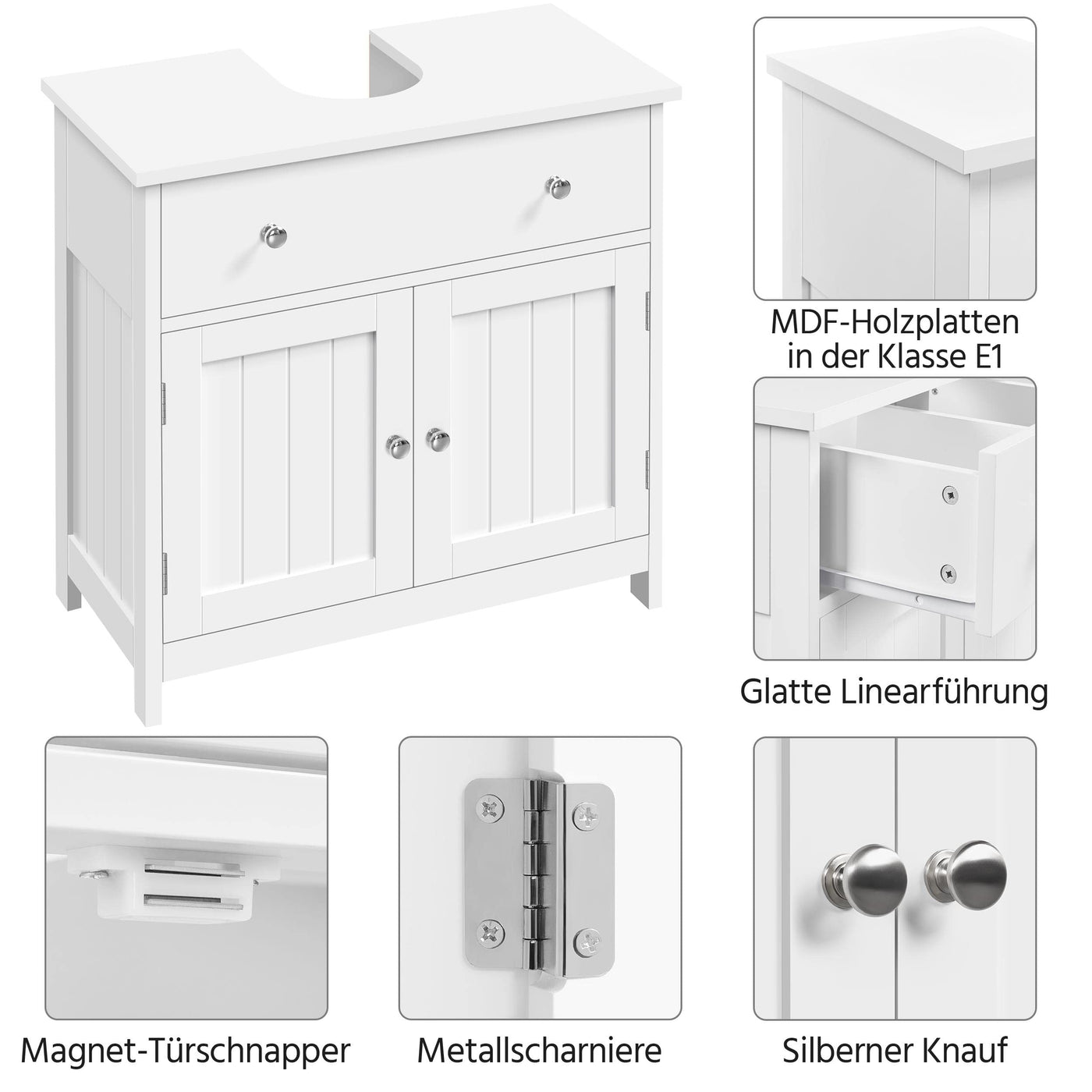 Yaheetech Waschbeckenunterschrank Unterschrank Badezimmerschrank mit Schublade und 2 Türen Landhausstil Waschtischunterschrank Badmöbel für Badezimmer, 60 x 30 x 60 cm