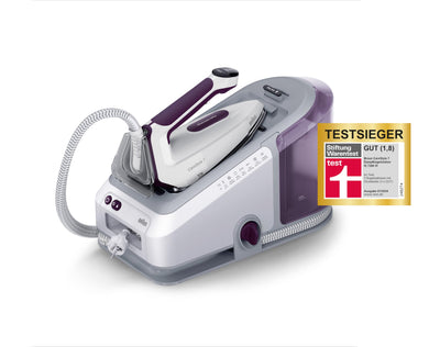 Braun CareStyle 7 IS 7266 VI Dampfbügelstation, FreeGlide 3D Bügelsohle, iCare-, iMode- & Vertikaldampf-Funktion, FastClean, Dampfstoß 550 g/min, Abnehmbarer 2 L Wassertank, 2700 W, Weiss-Violett