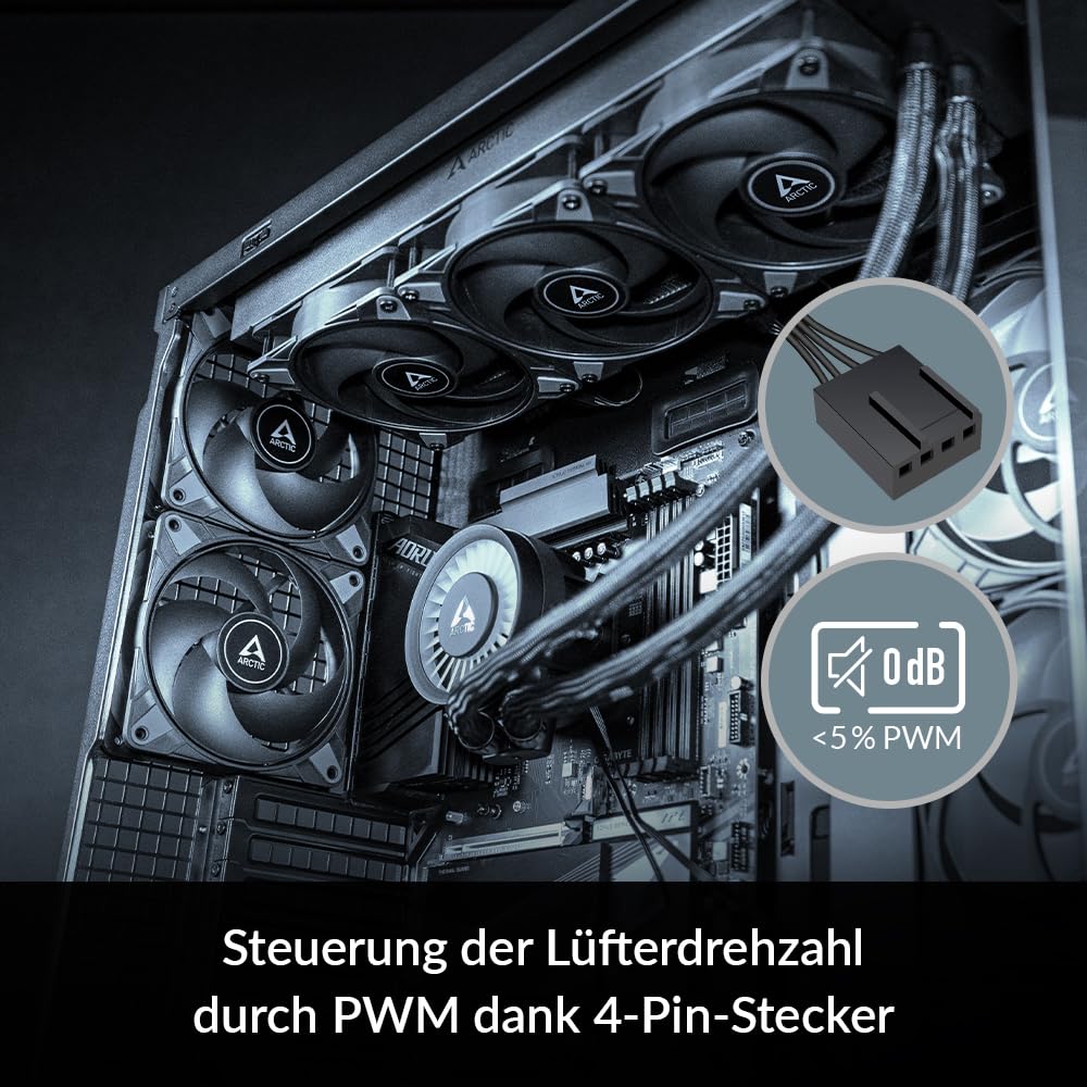 ARCTIC P12 Max - PC Lüfter, High-Performance 120 mm Gehäuselüfter, PWM-gesteuerte 200-3300 rpm, Optimiert für statischen Druck, 0dB-Mode, Hydrodynamisches Gleitlager - Schwarz