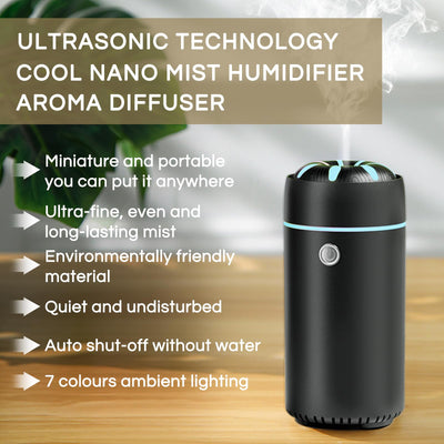 Gonlink Luftbefeuchter, Smart Humidifier Klein, Ultraschall Cool Mist Auto Diffuser, 100ML Raumbefeuchter für Schlafzimmer Pflanzen Büro (Schwarz)