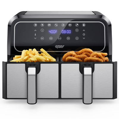 Innsky Dual Zone Heißluftfritteuse 2 Kammernr 8L, 8 Programmen Heissluftfritteuse Doppelt, Airfryer mit 2 Körben, Friteuse Heissluft ohne Öl, Dual Cook, Synchronisieren Fertig Technik, Shake-Modus