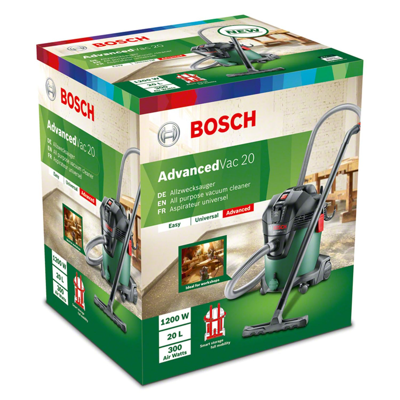 Bosch Nass- und Trocken Staubsauger AdvancedVac 20 (1200 Watt, 20 Liter Behältervolumen, in Karton)