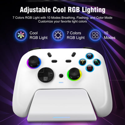 DuLingKer PC Controller mit Ladestation, Wireless Switch Controller für Switch/PC Windows/Steam mit Hall Effekt Trigger/Joystick(Kein Drift), RGB Licht, M1/M2 Taste, Game Controller für PC/Switch