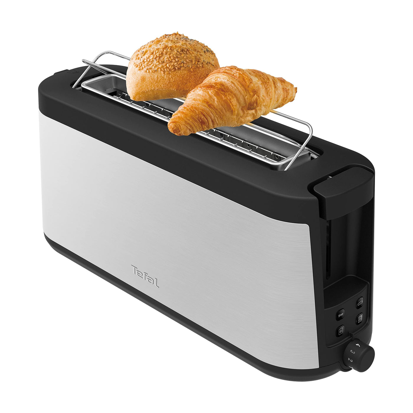 Tefal Element Langschlitz-Toaster TL4308 | 7 Bräunungsstufen | 1000 Watt | Integrierter Brötchenaufsatz | Elegantes Design | Schwarz/ Edelstahl