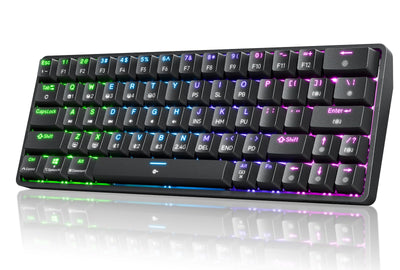 Dierya DK63 Gaming Tastatur,60% Kabellos Mechanische Tastatur mit Bluetooth/2.4G/Typ-C,Compact 63 Tasten Anti-Ghosting,RGB-Hintergrundbeleuchtung,US Layout,Linear Red Switch,Schwarz