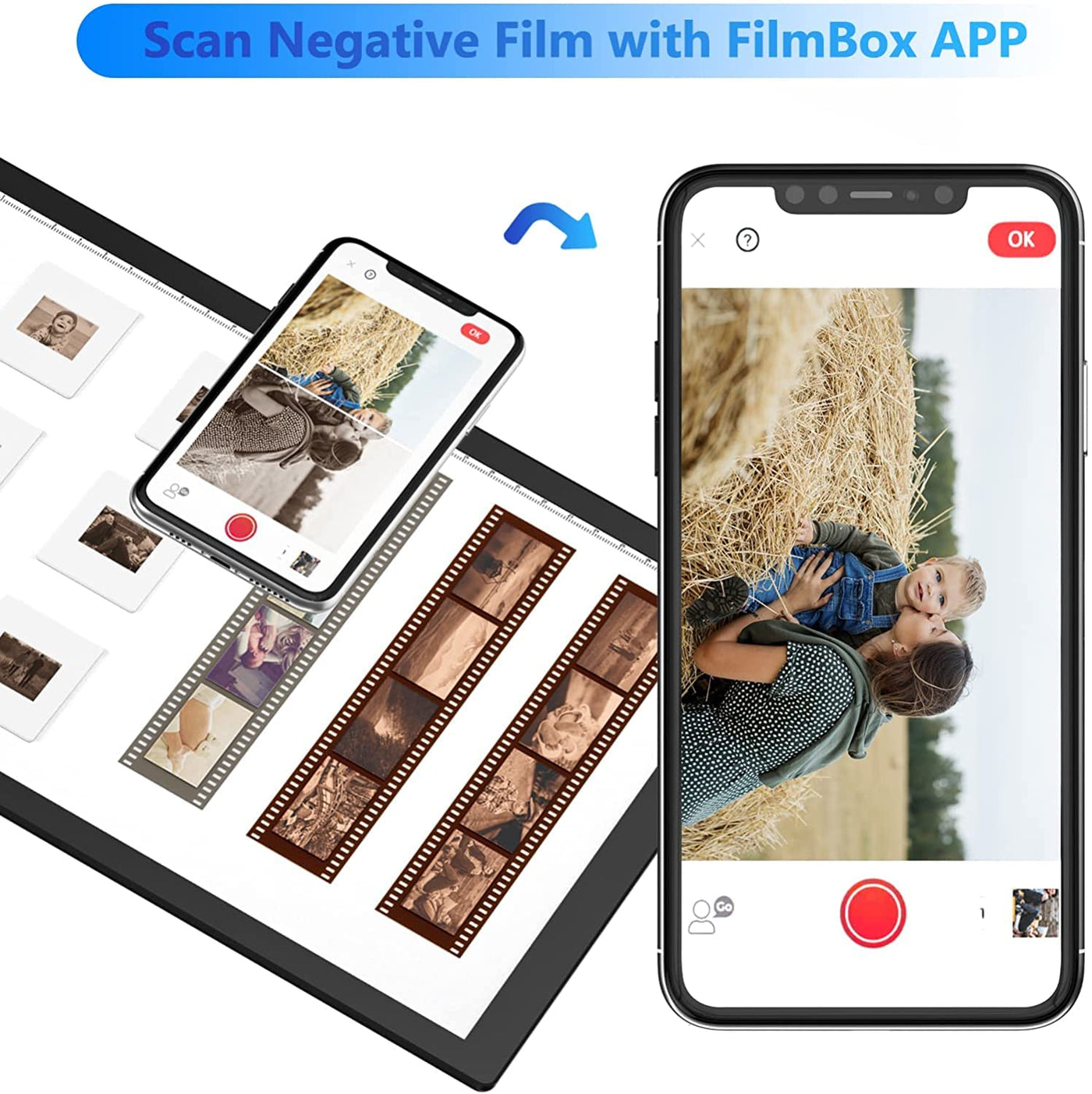 Eyesen Mobile Film Scanner, Konvertieren Sie 35mm Dias und Negative in JPG Digital mit Smartphone-Kamera, 12 x 9 Zoll tragbares ultradünnes LED Lichtpanel