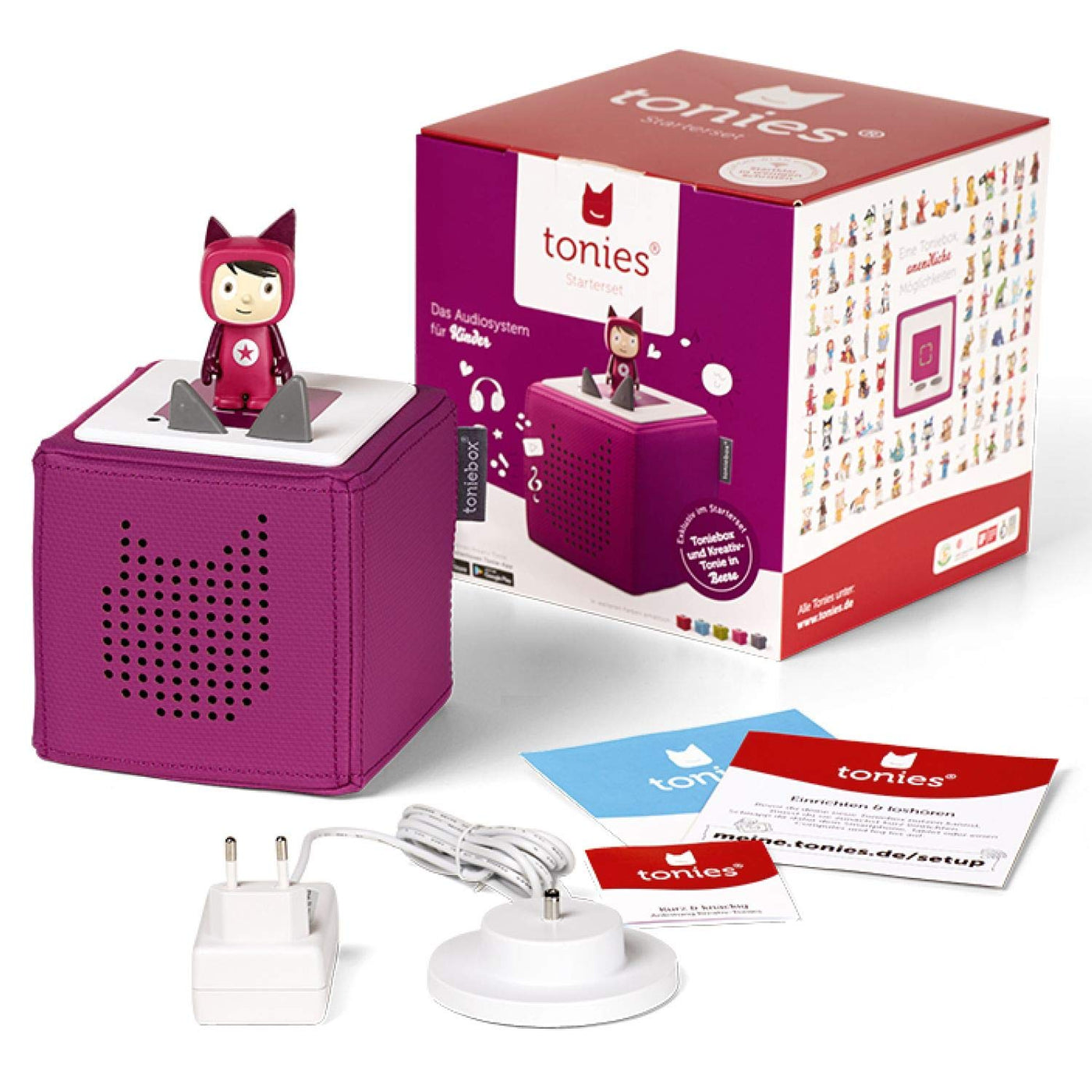 tonies Toniebox Starter Set inkl. 1 Kreativ Figur – Audioplayer für Hörbücher und Lieder für Kinder, einfach zu bedienende kabellose Musikbox BZW. Lautsprecher, 7 Std. Akku, Beere