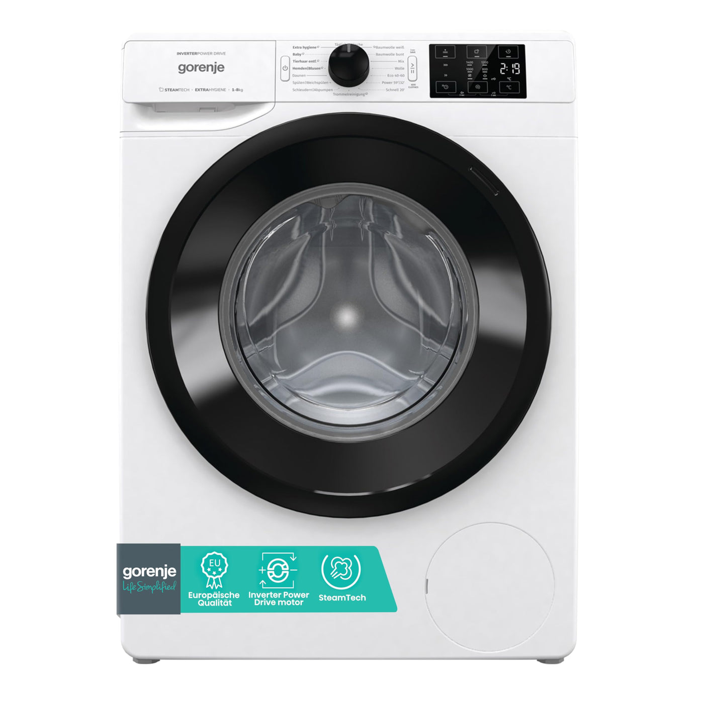 Gorenje WPAM84A1T Waschmachine mit Dampffunktion/ConnectLife / 8Kg / 1400 U/min / 15 Programme/Totaler AquaStop/Wave Active Trommel/ExtraHygiene/PowerWash/Schnell Waschgang/EEK: A-10%