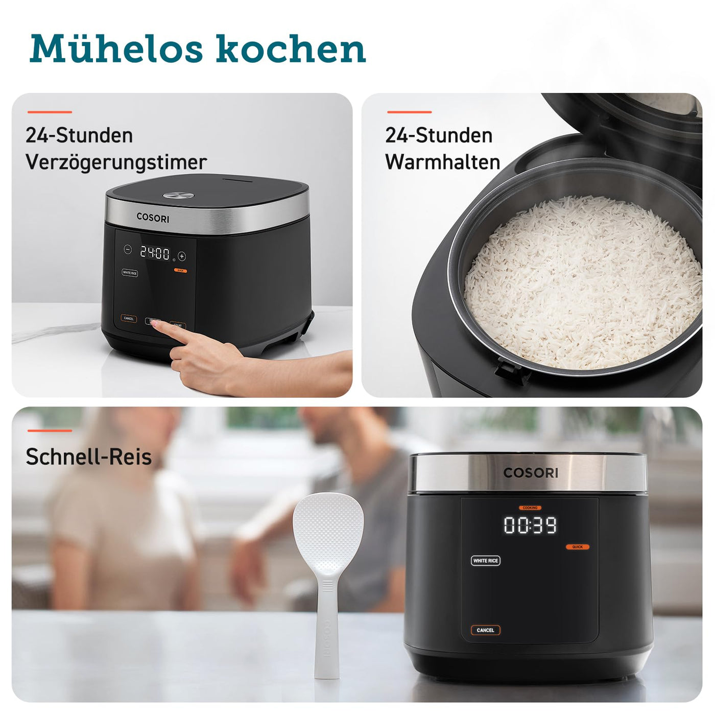 COSORI Reiskocher, Multikocher mit 17 Programme, Rice Cooker 5 L, Fuzzy-Logik, Dampfgarer mit Edestahleinsatz, Rezeptbuch, Slow Cooker, Premium Innentopf, Warmhaltefunktion, Timer, Schwarz