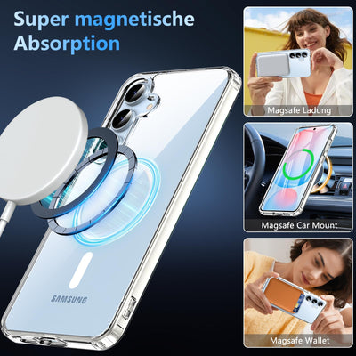 Kuaguozhe für Samsung Galaxy S24 FE Hülle für Magsafe mit Panzer Schutz Glas, Magnetisch Handyhülle für Samsung S24 FE Case Anti-Vergilbung Stoßfest Schutzhülle für Samsung Galaxy S24 FE (Transparent)