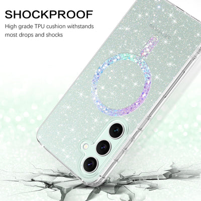 BENTOBEN für Samsung Galaxy S24 FE 5G Hülle Handyhülle Glitzer, Magnetisches Samsung S24 FE 5G 6.7" Case mit Mag-Safe Muster Slim Bumper Silikon Cover Dünn Hülle für Frauen Mädchen Bling Transparent