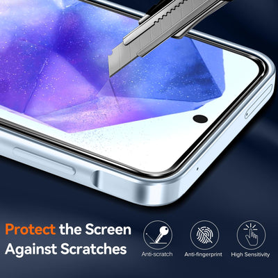 iVoler Nie Vergilbung Klar Hülle für Samsung Galaxy A55 5G mit Stoßfest Schutzecken, 1 Handyhülle mit 3 Stück Panzer Schutz Glas, [Militärischer Schutz] Transparent Schutzhülle Dünn Durchsichtige Case