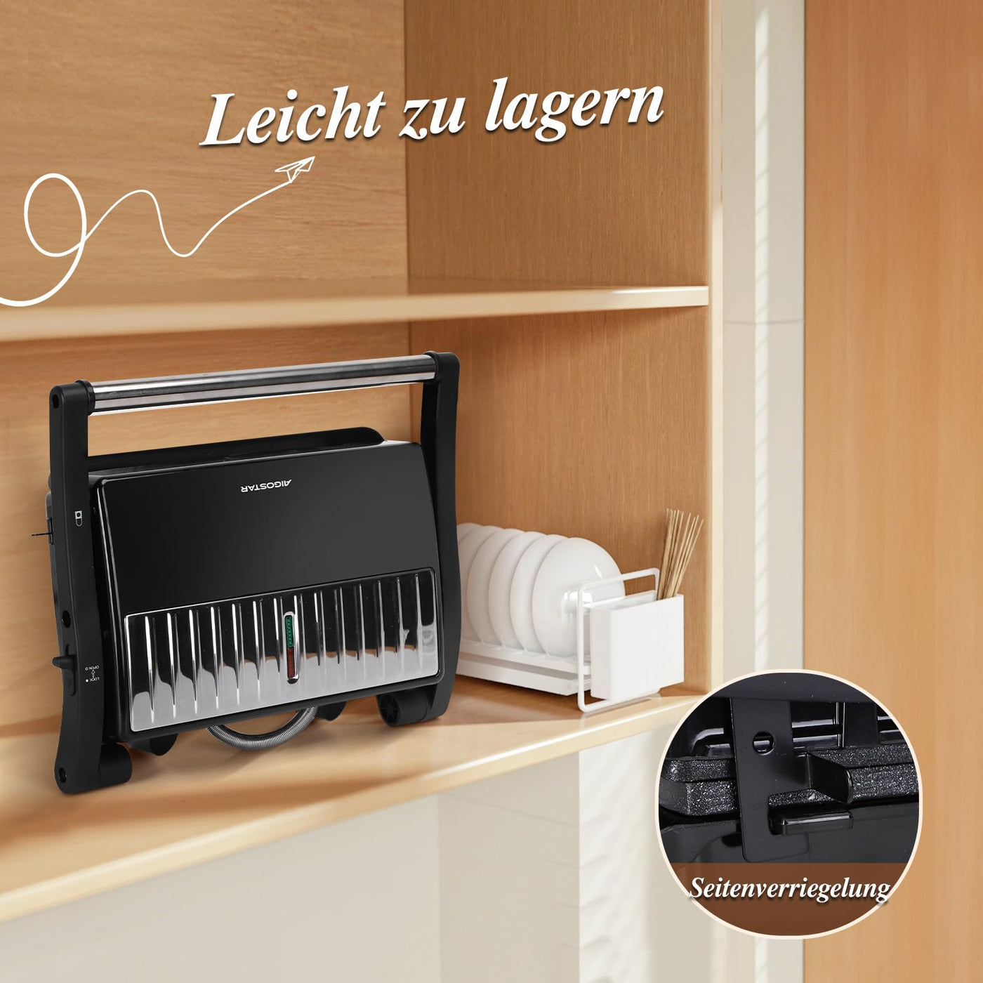 Aigostar York Pro - Kontaktgrill für Sandwiches, Steak, Panini Grill und Sandwichmaker mit Antihaftbeschichtet, 1000W, 23 x 14,5cm, 180º Öffnung, Leicht zu Reinigen.