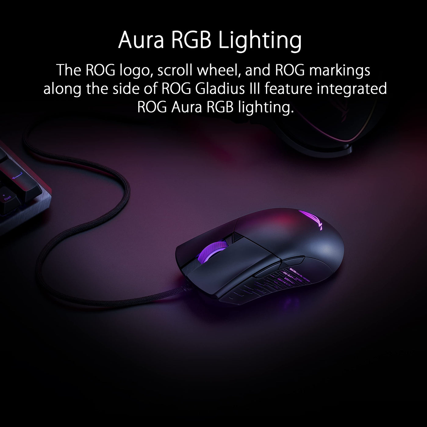 ASUS ROG Gladius III asymmetrische FPS-Gaming-Maus (19.000 DPI-Sensor (bis zu 26.000 DPI skalierbar), Push-Fit-Schaltersockel II, Zero-Click-Latenz, ROG-Paracord-Kabel, Aura Sync), Schwarz