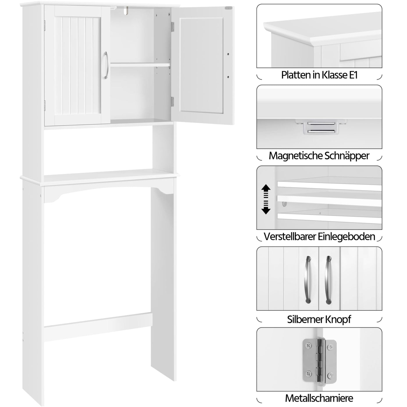 Yaheetech Badezimmerschrank Waschmaschinenschrank Überbauschrank Hochschrank mit verstellbarem Einlegeboden Badregal über WC und Waschmaschine Toilettenschrank 180 cm Höhe