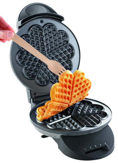 Tefal Herzwaffeleisen WM310D Waffelmaker | für Waffeln in Herzform | stufenloser Temperaturregler-Bräunung nach Wunsch | antihaftbeschichtete Platten | Teigauffangbehälter | Schwarz | 1000 W