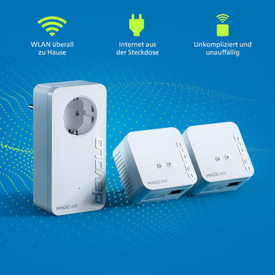 devolo Magic 1 WiFi mini Multiroom Kit, WLAN Powerline Adapter, bis zu 1.200 Mbit/s, WLAN Verstärker, 1x LAN Anschluss, dLAN 2.0, weiß