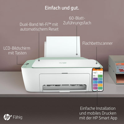 HP DeskJet 2720e Multifunktionsdrucker, 6 Monate gratis drucken mit HP Instant Ink inklusive, Drucker, Scanner, Kopierer, WLAN