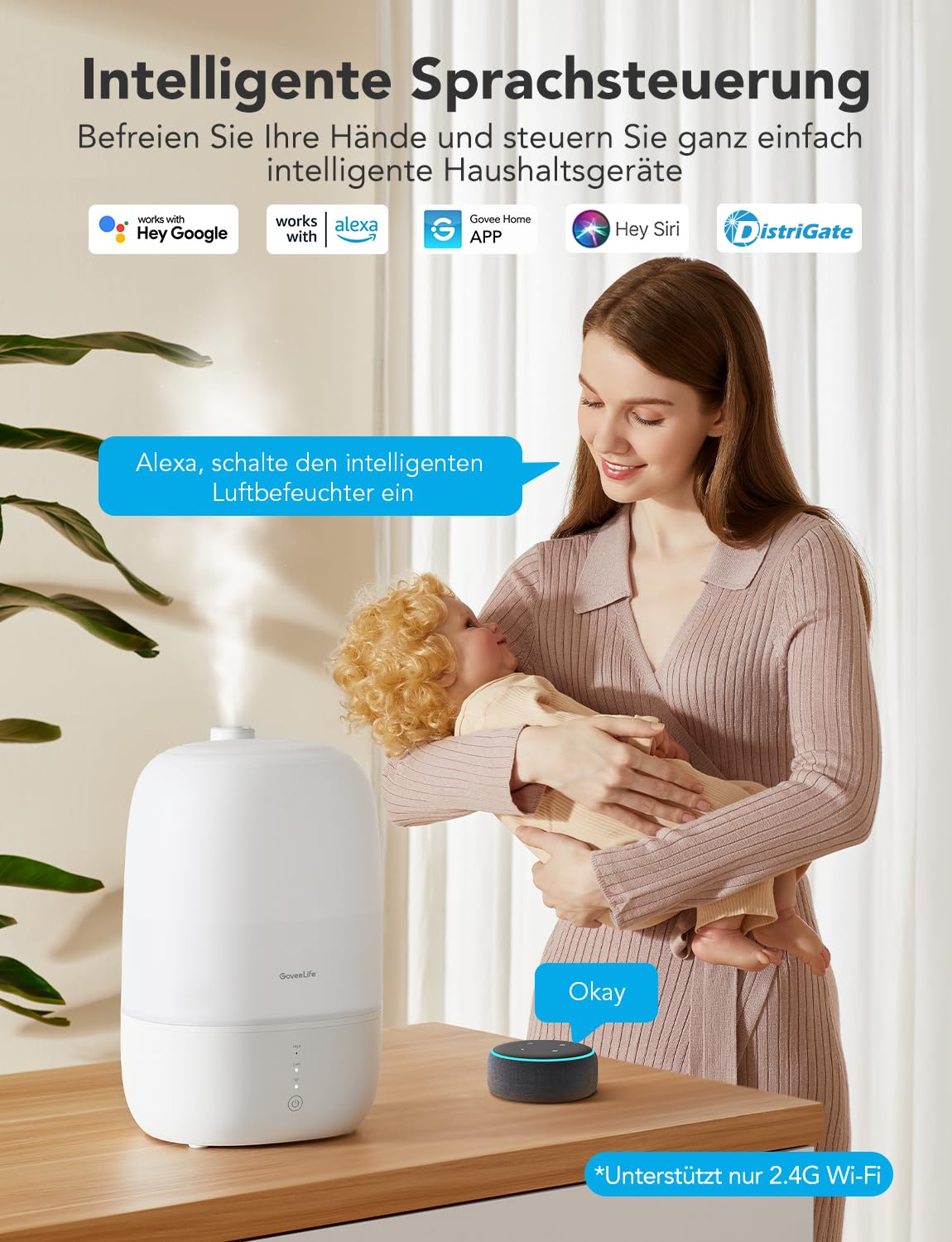 GoveeLife Ultraschall Luftbefeuchter Schlafzimmer, 3L Top-Fill Humidifier mit Duft Diffusor und Nachlicht bis zu 25H, BPA-Frei, 24dB Leise Klein Raumluftbefeuchter für Baby, Kinderzimmer, Pflanzen