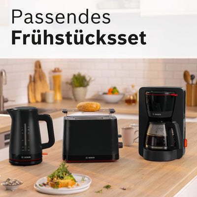 Bosch Filterkaffeemaschine MyMoment TKA3M133, Glaskanne 1,25 L, für 10-15 Tassen, 60min Warmhaltefunktion, Tropfstopp, schwenkbarer Filterträger, Entkalkungsprogramm, 1200 Watt, Schwarz matt