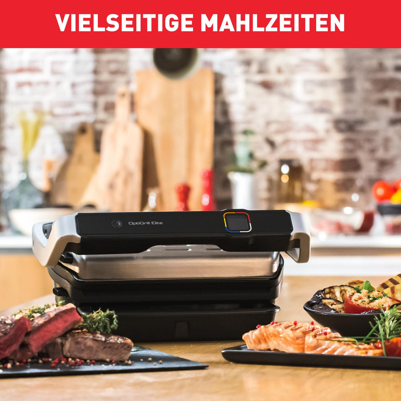 Tefal OptiGrill Elite Kontaktgrill, 12 Programme, Digitales Display mit Garstufenanzeige, Abnehmbare Platten, Elektrogrill, Edelstahl, GC750D16