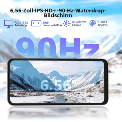 DOOGEE N55 (9GB+128GB) Android 14 Smartphone Ohne Vertrag, 6,56" HD+ 90Hz IPS Octa Core Handy Ohne Vertrag, 5150mAh-Akuu Handys, 13MP+8MP, Dual 4G SIM Simlockfreie Handys/5G WiFi/Face ID/Widevine L1