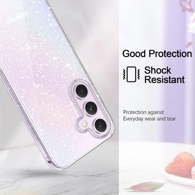 AROYI 3 in 1 Klar Glitzer Handyhülle Kompatibel mit Samsung Galaxy A55 5G Hülle Glitzer mit 2 Stück Schutzfolie, Handyhülle Samsung A55 5G Transparent Weiche TPU Silikon Case [Anti-Yellowing]