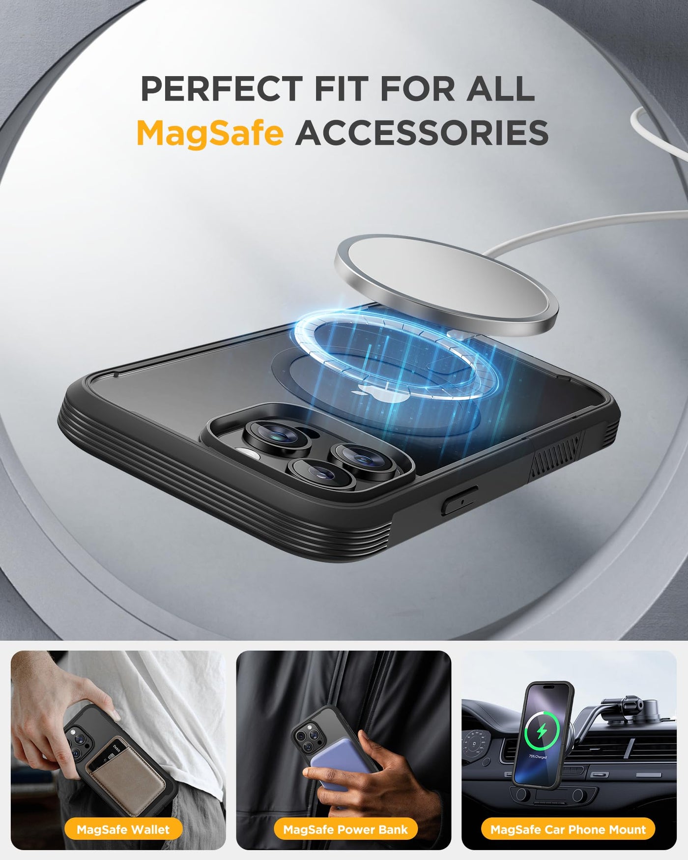 Miracase 360 Grad für iPhone 16 Pro Hülle mit Magsafe, Eingebaut Glas Schutzfolie, Komplettschutz HandyHülle Magnetisch Stoßfest Case für iPhone 16 Pro Schutzhüllen 6,3 Zoll, Schwarz