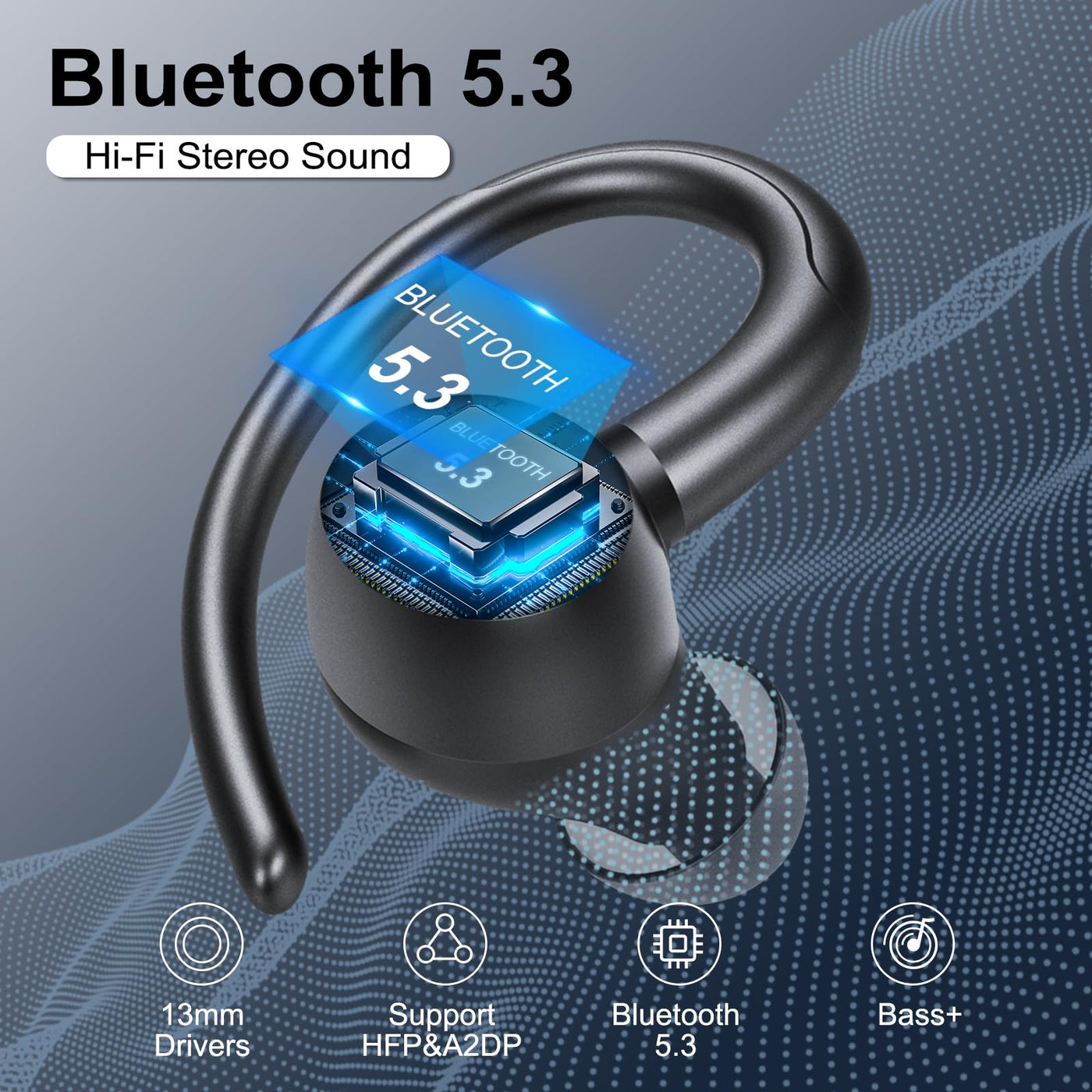 Csasan Bluetooth Kopfhörer Sport, Kopfhörer Kabellos Bluetooth 5.3 mit Ohrhaken, 48Std 3D Stereo In Ear Kopfhörer mit ENC Mic, Dual LED-Anzeige, Touch Control, IP7 Wasserdicht Ohrhörer(2024)